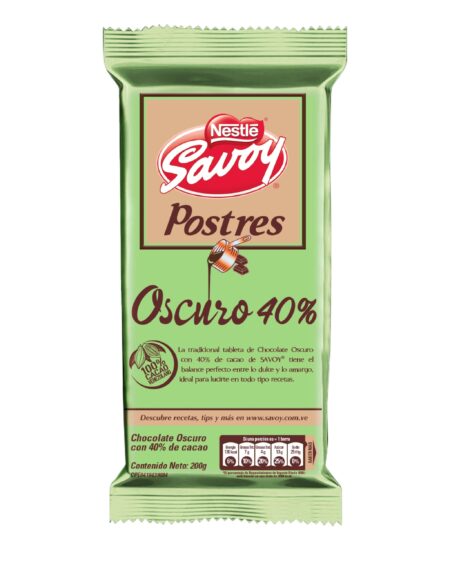 CHOCOLATE DE POSTRE OSCURO 40% SAVOY 200 G